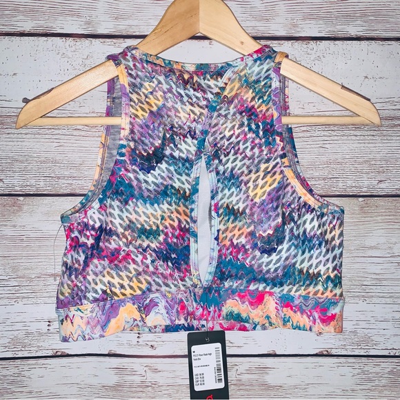 New Peloton Racerback River Rock High Neck Zigzag Multicolor Sport Bra - Picture 4 of 5